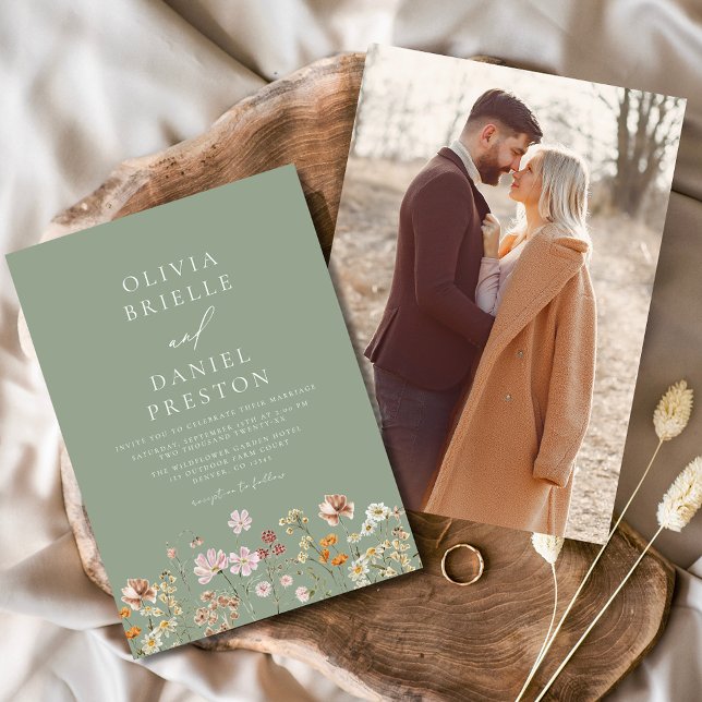 Invitación Boho Wildflower Sage Green Photo Garden Wedding (Subido por el creador)