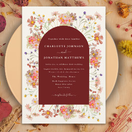 Invitación Boho Wildflower Terracotta Arch Fall Wedding