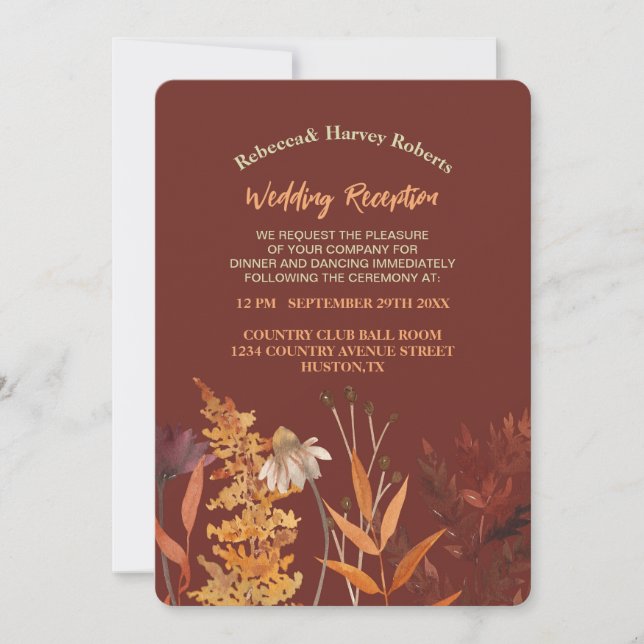 Invitación Boho Wildflower Terracotta Boda otoño otoño (Anverso)