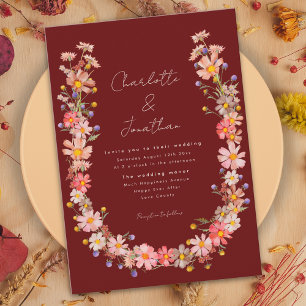 Invitación Boho Wildflower Terracotta Fall Wedding