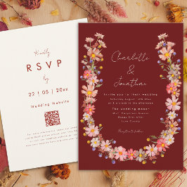Invitación Boho Wildflower Terracotta Fall Wedding