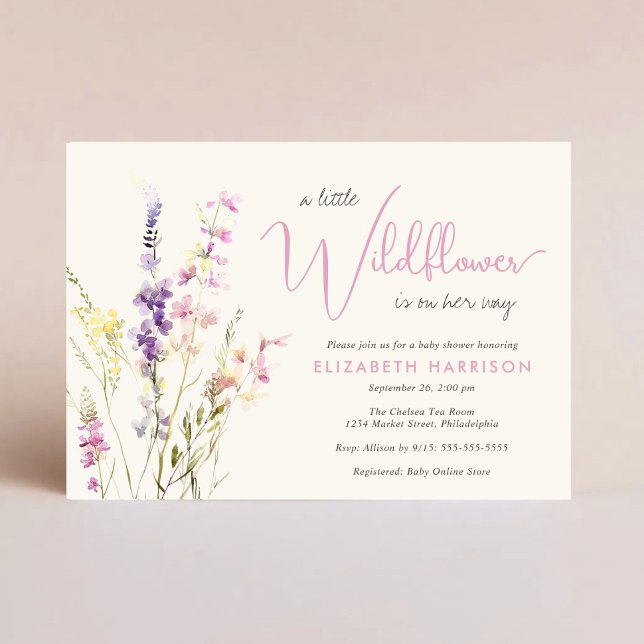 Invitación Boho Wildflower Watercolor Baby Girl Shower (Boho Wildflower Watercolor Baby Girl Shower Invitation)