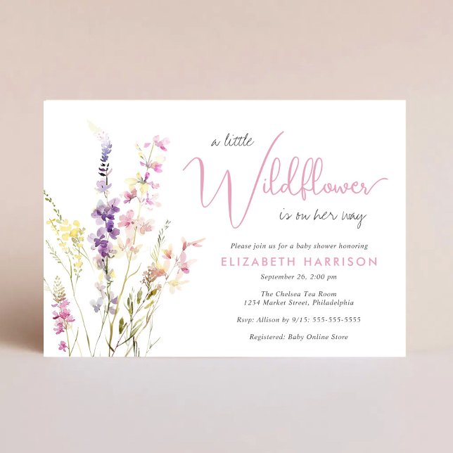 Invitación Boho Wildflower Watercolor Baby Girl Shower (Boho Wildflower Watercolor Baby Girl Shower Invitation)
