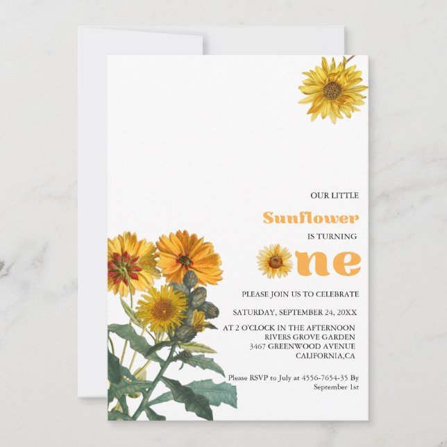 Invitación Boho Wildflower yellor Fiesta de cumpleaños del gi (Anverso)