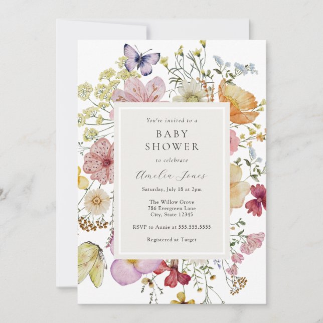 Invitación Boho Wildflowers Baby Shower (Anverso)