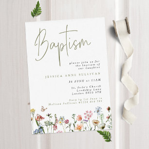 Invitación Boho Wildflowers Baptismo