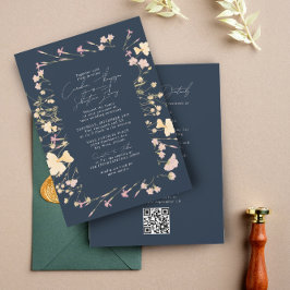 Invitación Boho Wildflowers Boda de código QR de la Marina RS