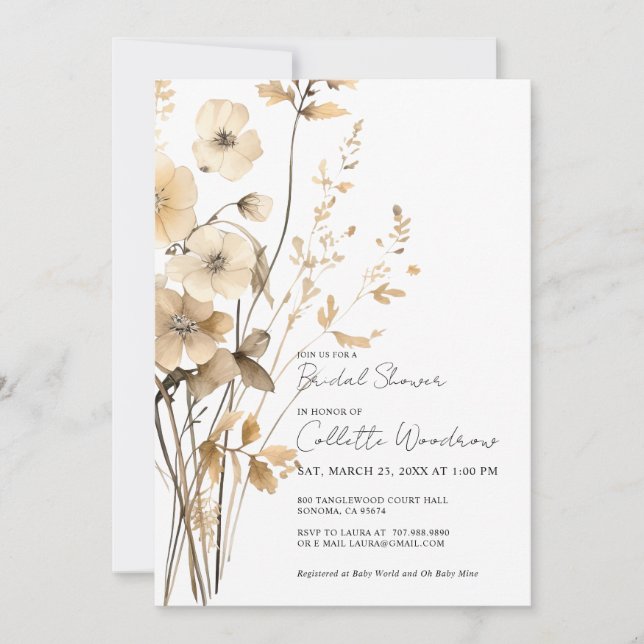 Invitación Boho Wildflowers Bridal Shower (Anverso)