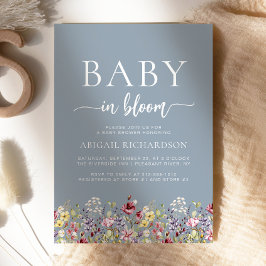 Invitación Boho Wildflowers Dusty Blue Baby Shower