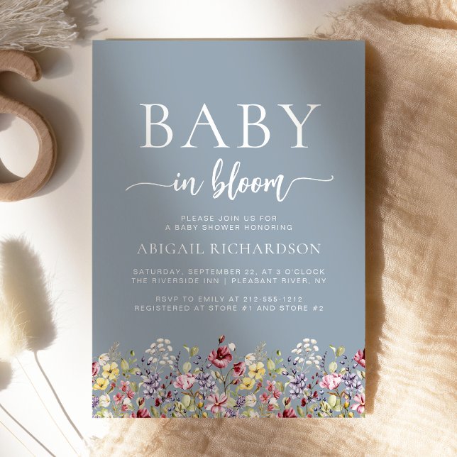 Invitación Boho Wildflowers Dusty Blue Baby Shower (Subido por el creador)