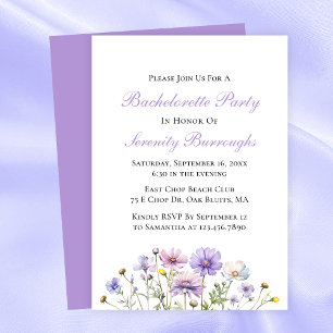 Invitación Boho Wildflowers Fiesta de Bachelorette Morada Flo