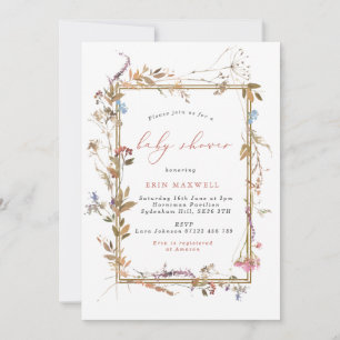Invitación Boho Wildflowers Frame Baby Shower