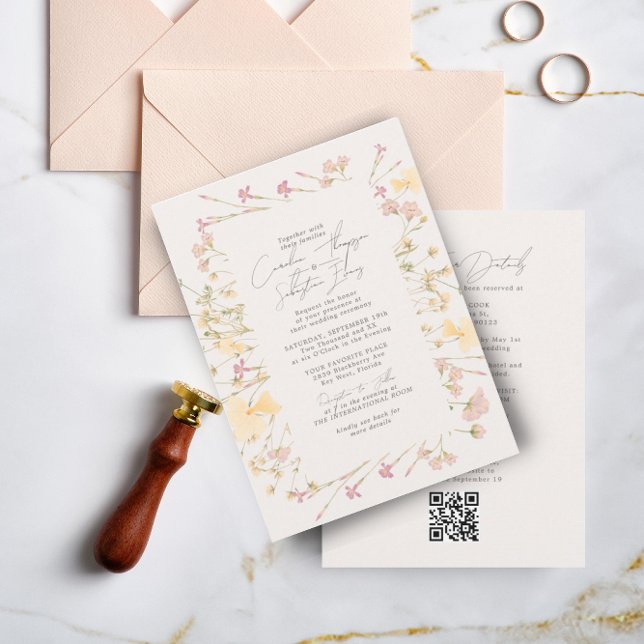 Invitación Boho Wildflowers Frame Ivory RSVP QR Code Boda (Subido por el creador)