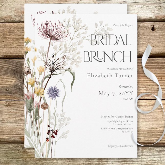 Invitación Boho Wildflowers Modern Floral Bridal Brunch (Boho Wildflowers Modern Floral Bridal Brunch Invitation)