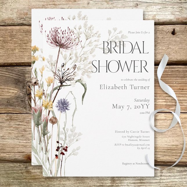 Invitación Boho Wildflowers Moderna Floral Bridal Shower (Boho Wildflowers Modern Floral Bridal Shower Invitation)
