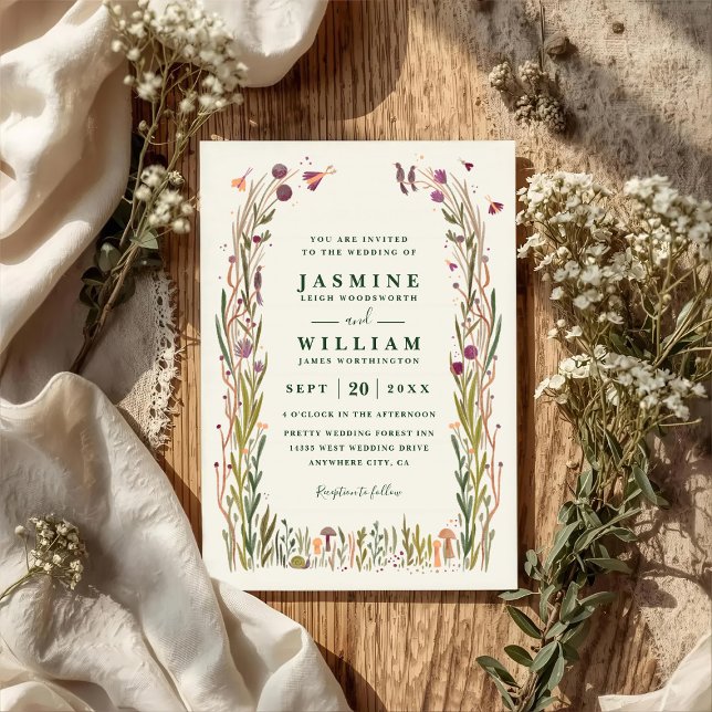 Invitación Boho Wildflowers Mushroom Magic QR Code Wedding (Subido por el creador)