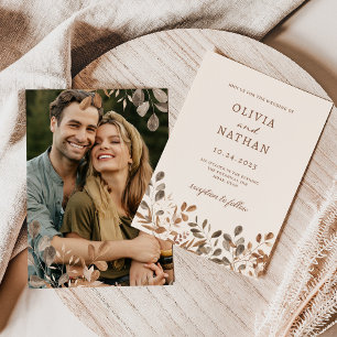 Invitación Boho Wildflowers Neutral con Boda fotográfico