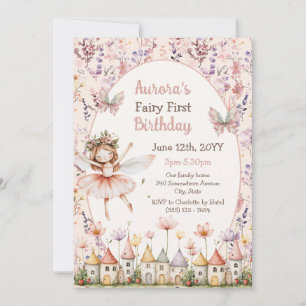 Invitación Boho Wildflowers niña hada Primer cumpleaños
