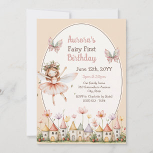 Invitación Boho Wildflowers niña hada Primer cumpleaños