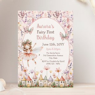 Invitación Boho Wildflowers niña hada Primer cumpleaños