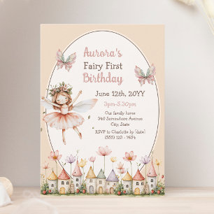 Invitación Boho Wildflowers niña hada Primer cumpleaños