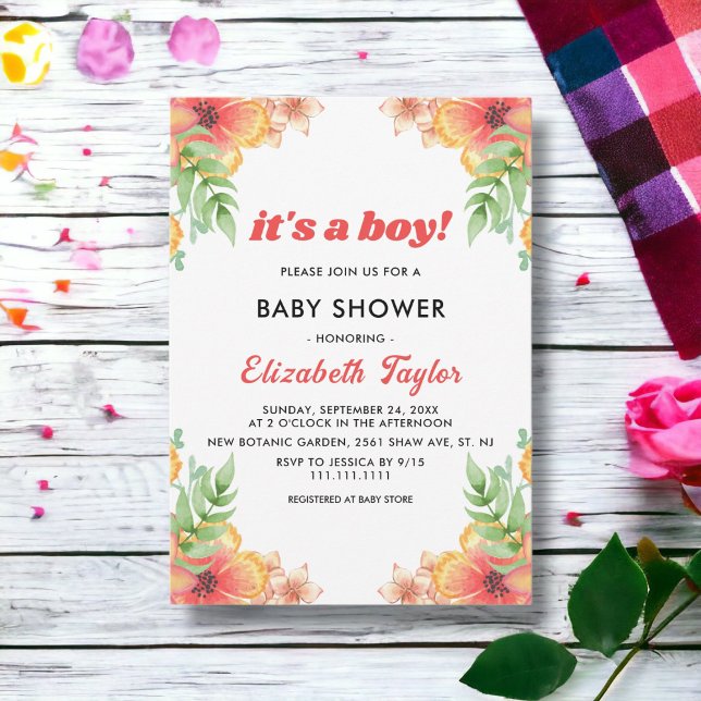 Invitación Boho Wildflowers Rustic Floral Boy Baby Shower (Subido por el creador)