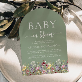 Invitación Boho Wildflowers Sage Green Arch Baby Shower
