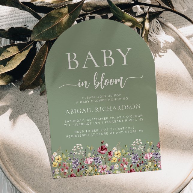 Invitación Boho Wildflowers Sage Green Arch Baby Shower (Subido por el creador)