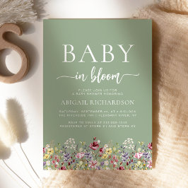 Invitación Boho Wildflowers Sage Green Baby Shower