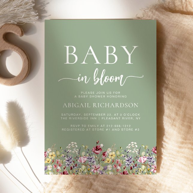 Invitación Boho Wildflowers Sage Green Baby Shower (Subido por el creador)