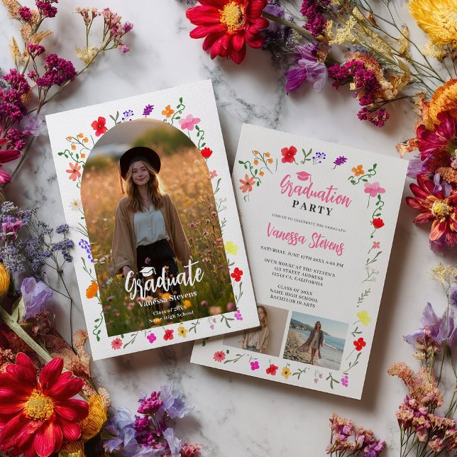 Invitación Boho wildflowers Spring Garden photos graduation (Boho wildflowers Spring Garden photos graduation Invitation)