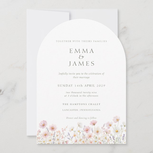 Invitación Boho Wildflowers Spring Summer Sage green Wedding (Anverso)