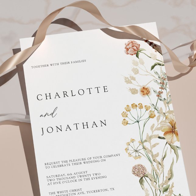 Invitación Boho Wildflowers Watercolor Boda mínimo (Subido por el creador)
