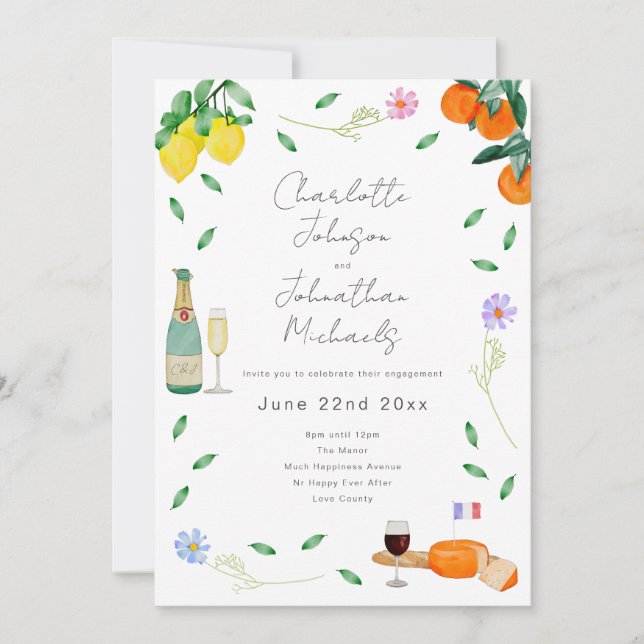 Invitación Boho Wine & Cheese Engagement Party (Anverso)
