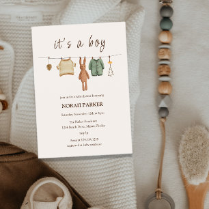 Invitación Boho Winter Boy Ropa Baby Shower