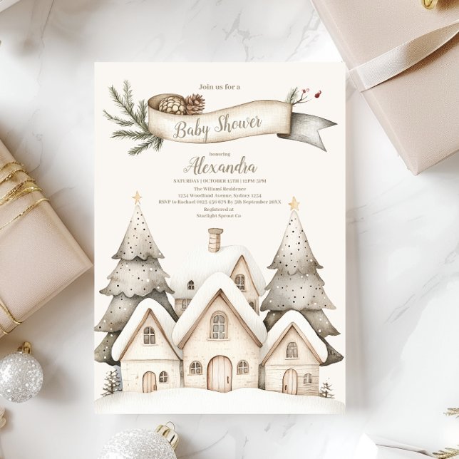 Invitación Boho Winter Cottage Navidades Baby Shower (Subido por el creador)