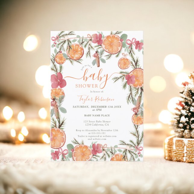Invitación Boho Winter Dried Citrus Floral Baby Shower (Boho Winter Dried Citrus Floral Baby Shower Invitation)
