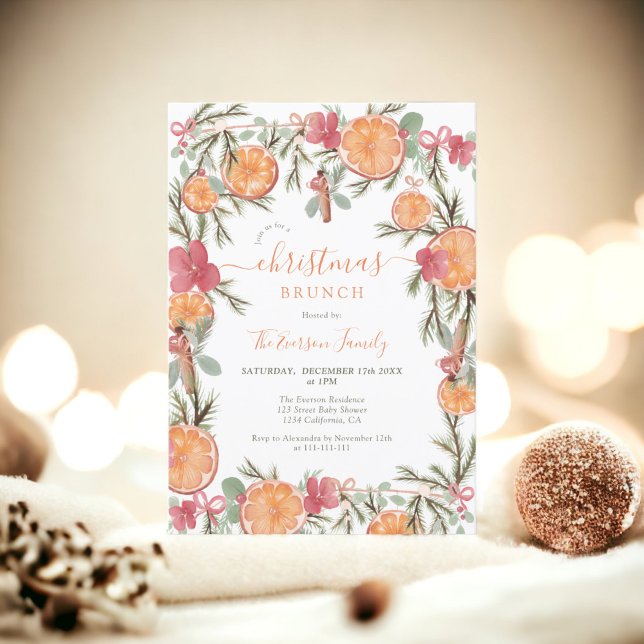 Invitación Boho Winter Dried Citrus Floral navidades brunch (Boho Winter Dried Citrus Floral christmas brunch Invitation)