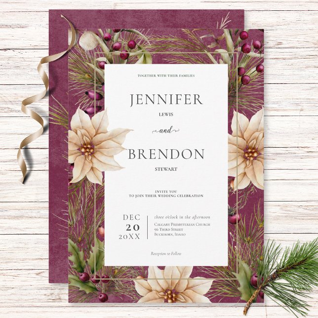 Invitación Boho Winter Greenery Boughs Borgoña (Subido por el creador)
