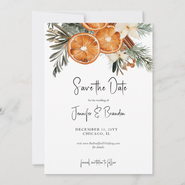 Invitación Boho Winter Greenery Photo Save the Date (Reverso)