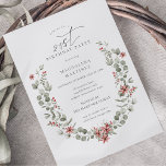 Invitación Boho Winter Greenery Red Floral 21 cumpleaños<br><div class="desc">La moderna acuarela verde sabio Boho marco botánico se acentúa con pequeñas flores de poinsettia y bayas rojas.</div>