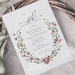 Invitación Boho Winter Greenery Red Floral 30 cumpleaños<br><div class="desc">La moderna acuarela verde sabio Boho marco botánico se acentúa con pequeñas flores de poinsettia y bayas rojas.</div>