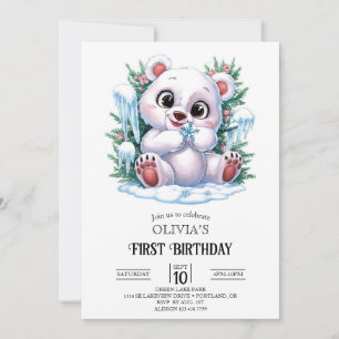 Invitación Boho Winter Polar Bear 1er cumpleaños digital