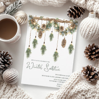 Invitación Boho Winter Solstice Pine Greenery Garland