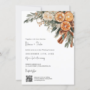 Invitación Boho Winter Wedter código Qr RSVP todo en uno