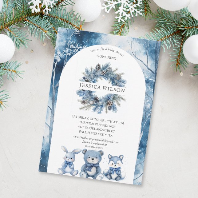 Invitación Boho Winter Woodland Forest Animals Baby Shower (winter wonderland)