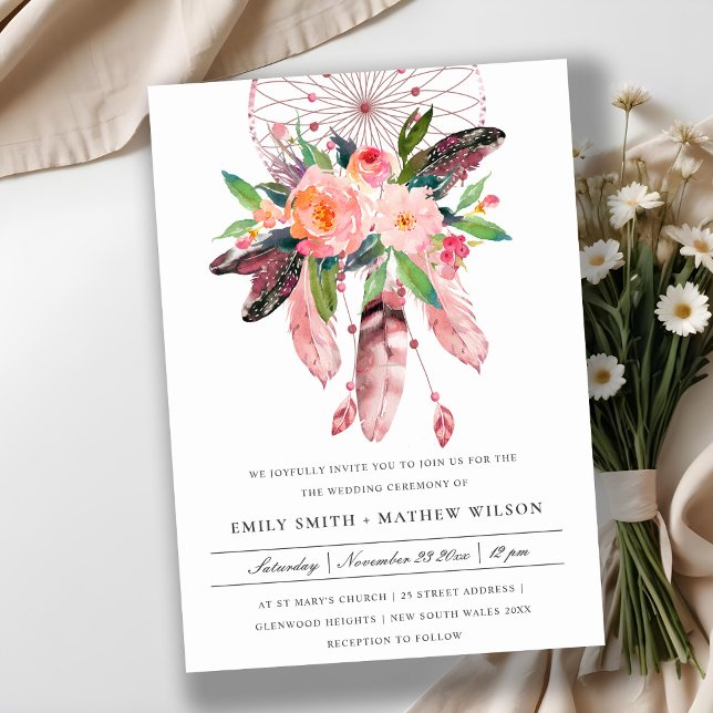 INVITACIÓN BOHO WOOD RUBOR ANTLER DREAM CATCHER FLORA BODA (Subido por el creador)