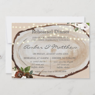 Invitación Boho Wood Slice Marsala Ensayos Florales Cena En