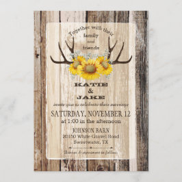 Invitación Boho Wood Sunflower Antlers Rústico Boda