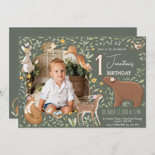 Invitación Boho Woodland Animals 1er cumpleaños